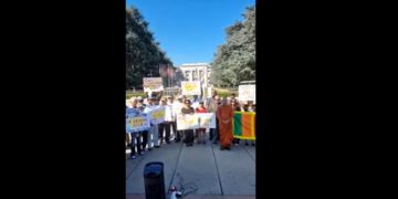 In opposition to Galle face attack demonstrations in Geneva ! Sri Lankans  protest! (VIDEO)