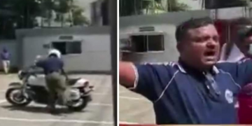 Police officer joins protesters in Maharagama