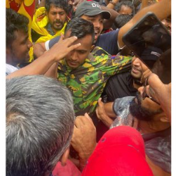 Another uniformed member of the security forces joins the protest! First to arrive was a police officer!