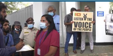 Citizens of the Aragalaya Organization: Stage a Protest against PTA near UN Colombo Office