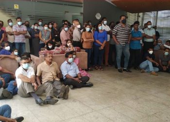 The Sri Lanka rupawahini workers on protest: Non-payment of salaries.