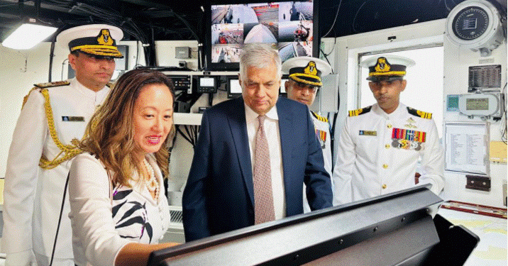 President Wickremesinghe and U.S. Ambassador Chung celebrate the Commissioning of the U.S-donated Sri Lanka Navy Ship Vijayabahu