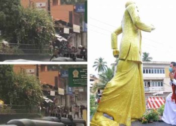 The statue of D. A. Rajapaksa, which was toppled by protests on May 9, was reinstated today!