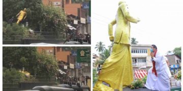 The statue of D. A. Rajapaksa, which was toppled by protests on May 9, was reinstated today!