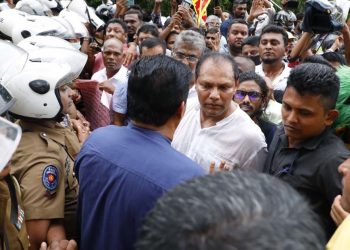 Police had tried hard to keep Sajith from joining the rally yesterday morning.