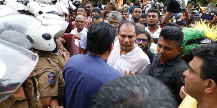Police had tried hard to keep Sajith from joining the rally yesterday morning.