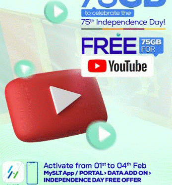 SLT-MOBITEL gifts customers amazing 75GB YouTube data to celebrate the 75th Independence Day