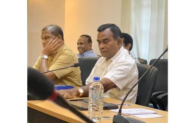 Pohottuwa MP Jayaratna Herath attends SJB parliamentarians group meeting.
