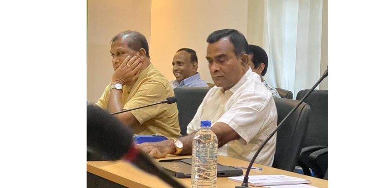 Pohottuwa MP Jayaratna Herath attends SJB parliamentarians group meeting.