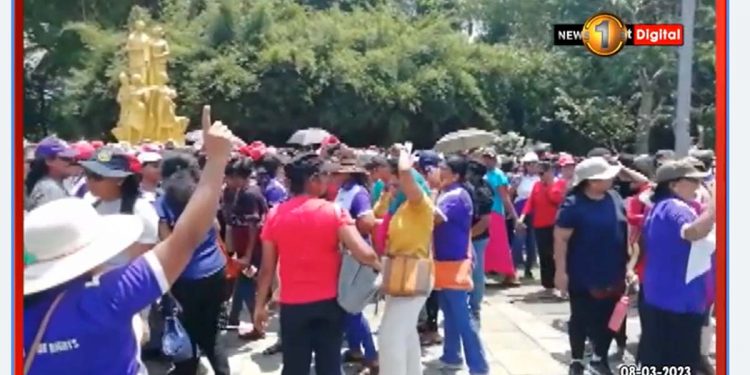 Women on Women’s Day surround the parliament entrance : Colombo surrounded by university students. VIDEO