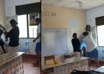 A video of unknown people hitting students in a school classroom circulated on social media.