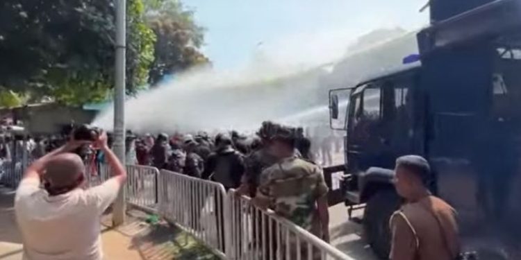 Today,Antare student protest was attacked with water near the town hall.