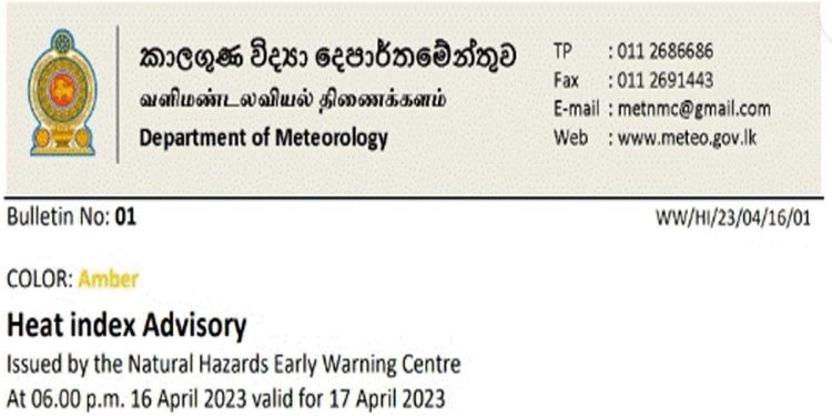 Heat warning issued for 13 districts; no Colombo