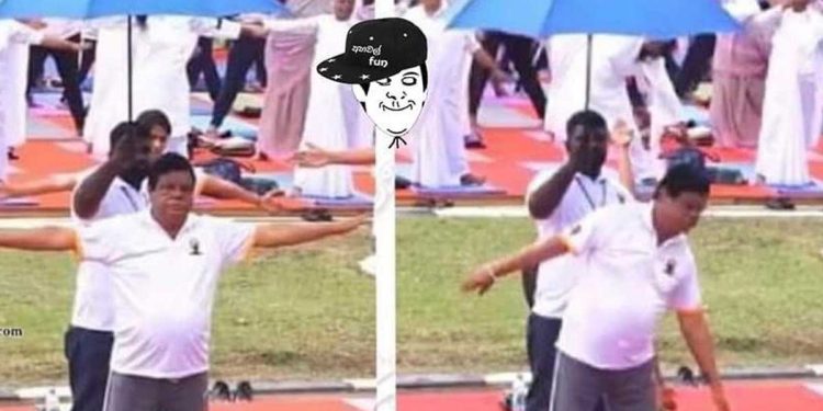 The video of government ministers exercising in Independence Square while security personnel are holding umbrellas goes ‘viral’ on social media I Sri Lanka Latest News