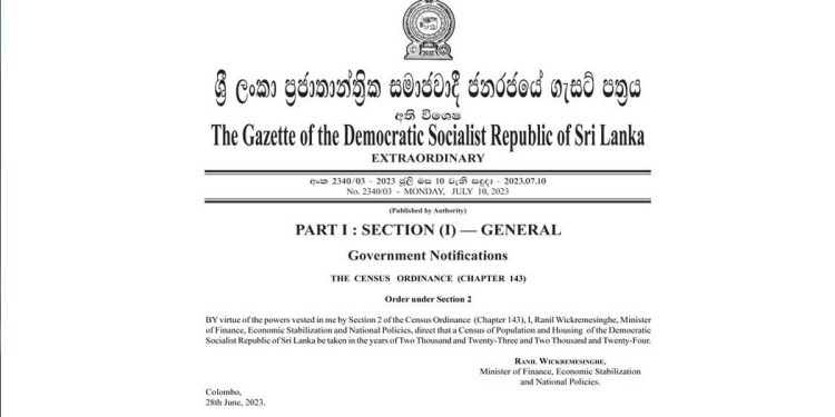 A gazette was issued to conduct a population and housing census in 2023 and 2024 I Sri Lanka Latest News
