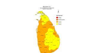 Heat Index at ‘caution’ level in Western, North-western, Sabaragamuwa and Southern provinces and Anuradhapura, Batticaloa, Mannar and Trincomalee districts