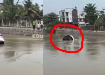 Jeep Submerged in Saindamarudu Floods with Three Occupants Trapped