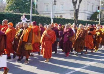 Sri Lankan Embassy in Washington Welcomes Globally Watched Buddhist Monks’ Peace March; Hosts Midday Almsgiving.