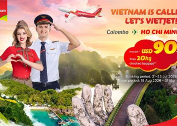 Vietjet offers fares from USD90 and free checked baggage exclusively on its first Sri Lanka–Vietnam route