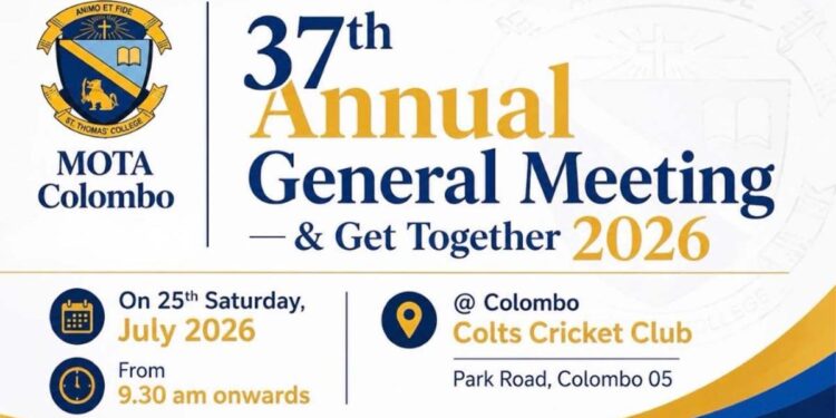 37th Annual General Meeting of the Colombo Branch of the Matale St. Thomas’ College Old Boys’ Association to be Held on 25 July